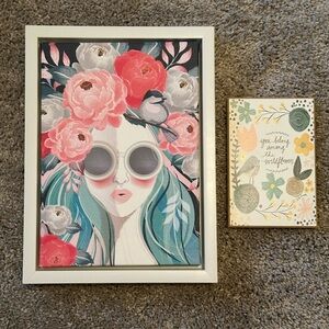 Floral Art Prints with Woman and Bird